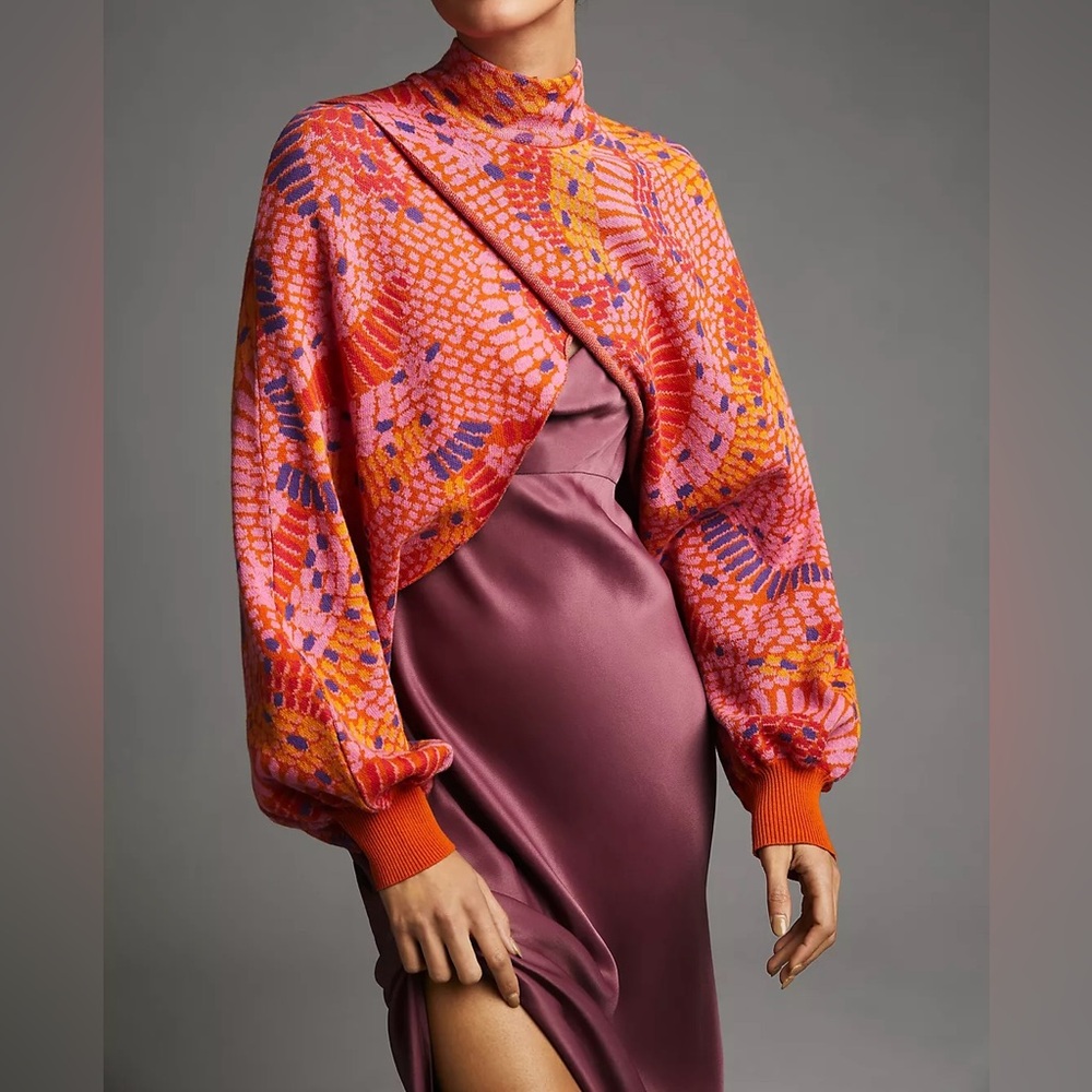 FARM Rio Pink Orange Multicolor Cropped Pullover Shrug